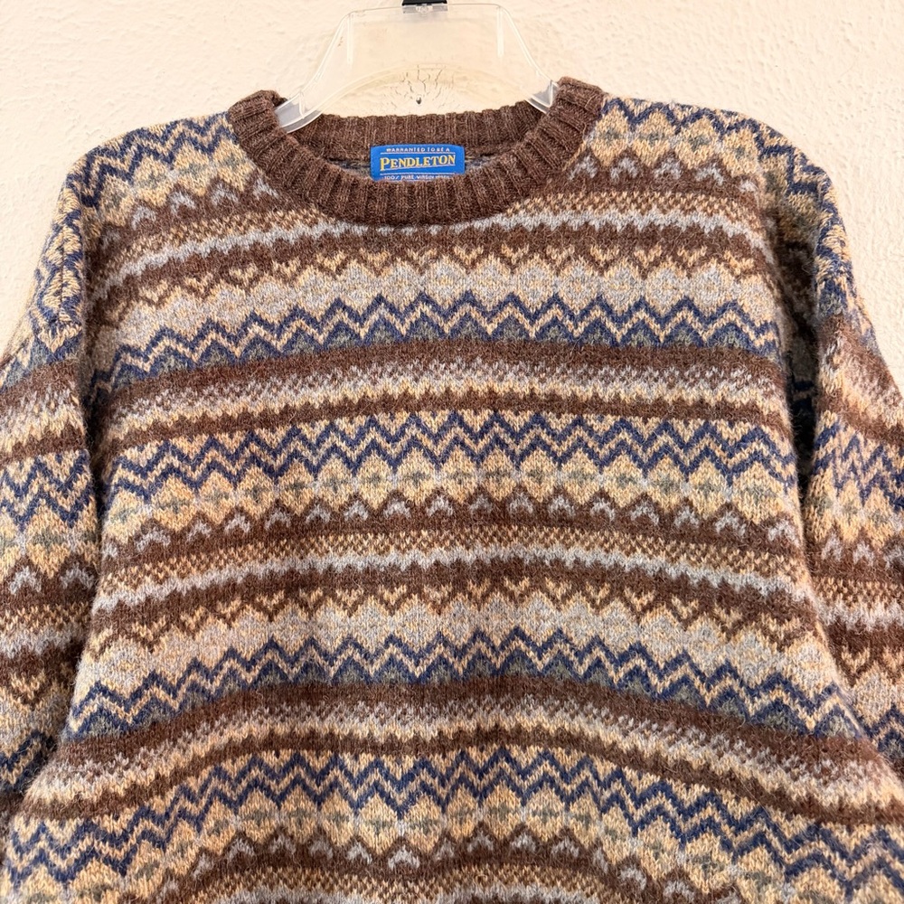 Pendleton brown geometric print wool crew sweater - image 2